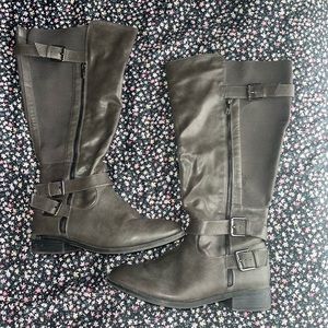 Torrid wide calf Grey faux leather knee high biker boots